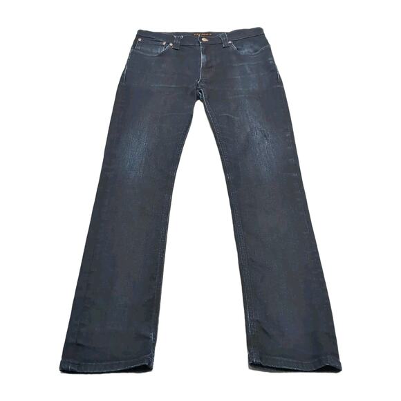 Nudie Jeans Thin Finn Mens 32x32 Measure 31x29.5 Dark Ultra Indigo Coated Italy - Picture 1 of 16